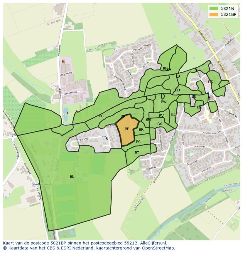 Afbeelding van het postcodegebied 5821 BP op de kaart.