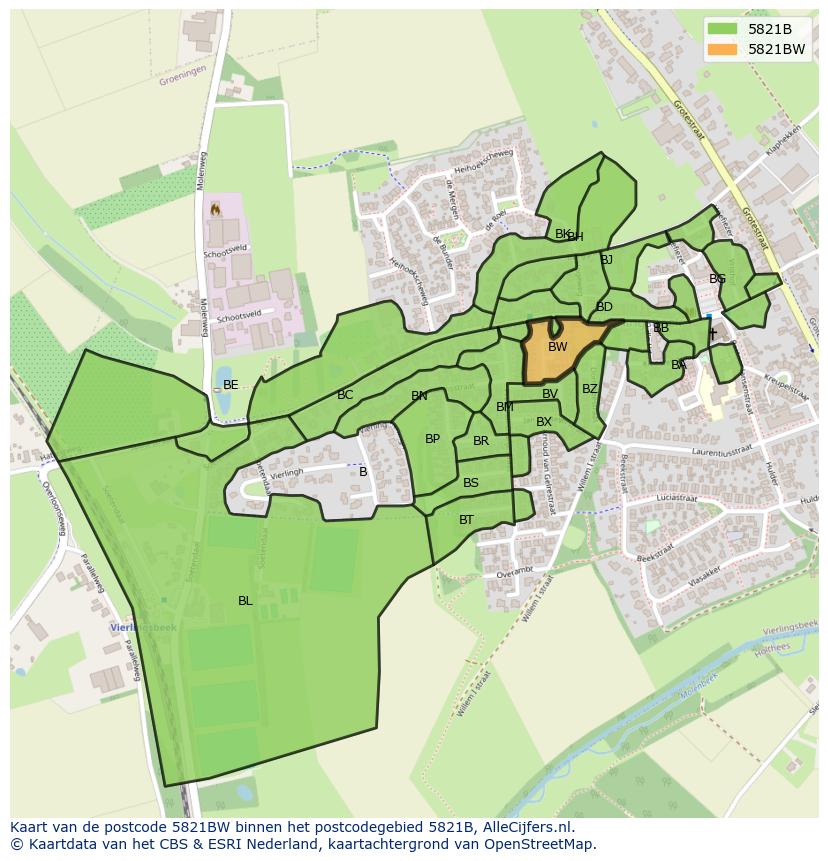 Afbeelding van het postcodegebied 5821 BW op de kaart.