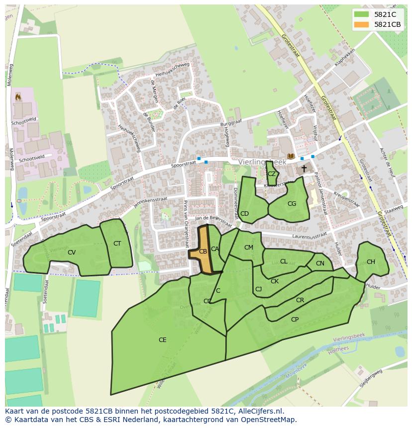 Afbeelding van het postcodegebied 5821 CB op de kaart.