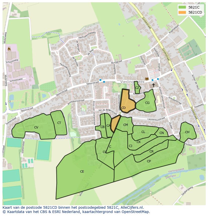 Afbeelding van het postcodegebied 5821 CD op de kaart.