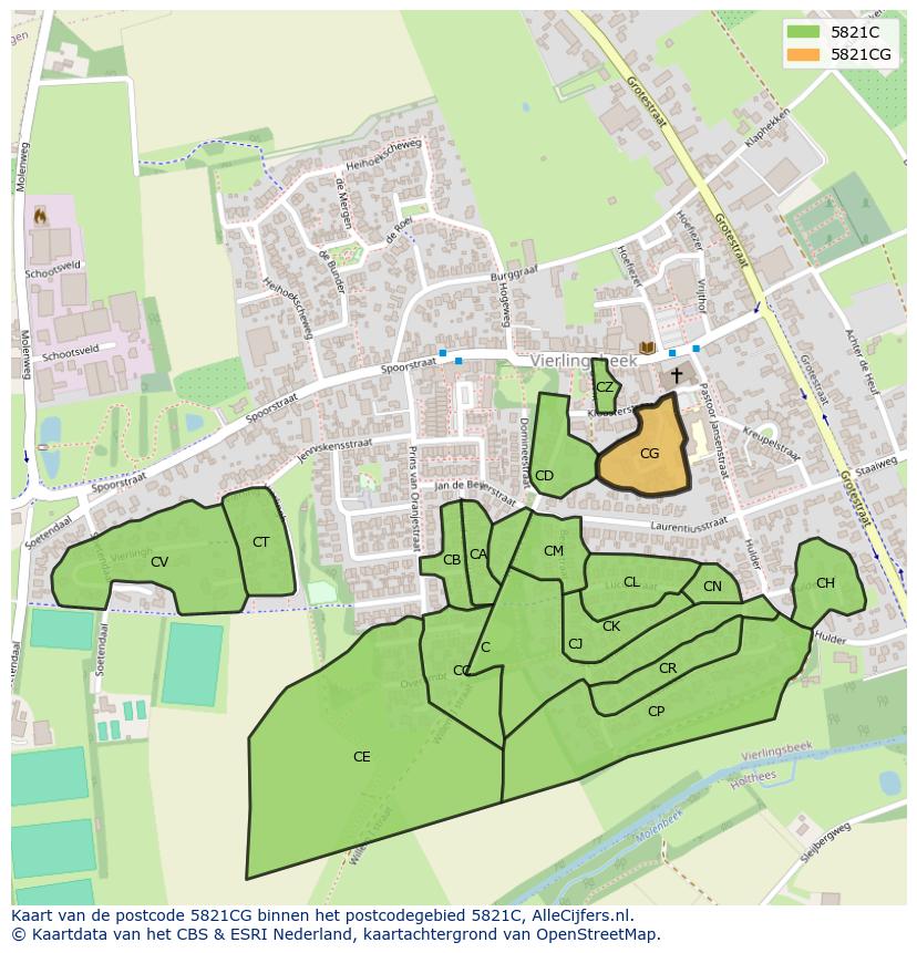 Afbeelding van het postcodegebied 5821 CG op de kaart.