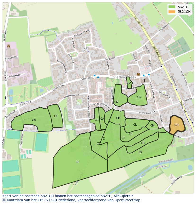 Afbeelding van het postcodegebied 5821 CH op de kaart.