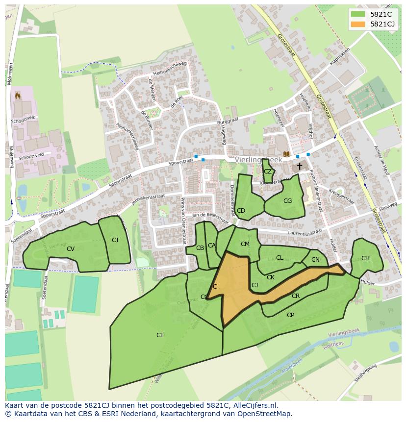 Afbeelding van het postcodegebied 5821 CJ op de kaart.
