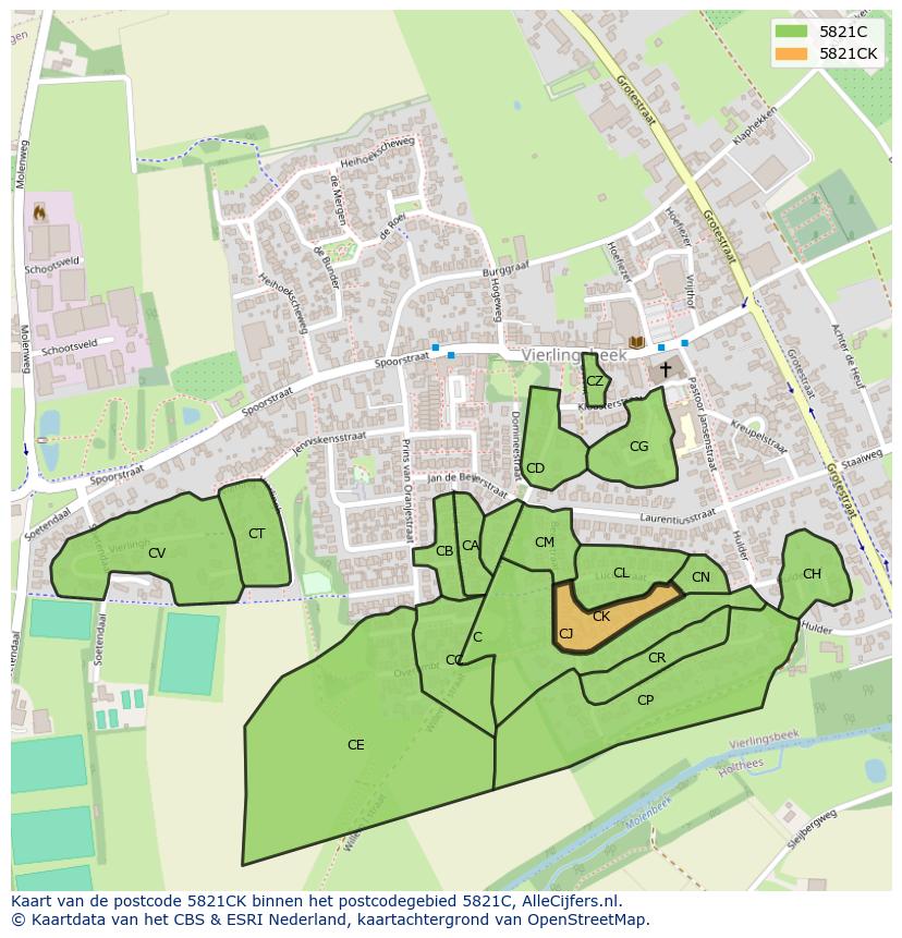 Afbeelding van het postcodegebied 5821 CK op de kaart.