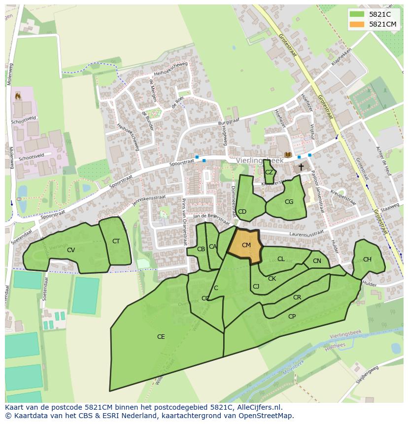 Afbeelding van het postcodegebied 5821 CM op de kaart.