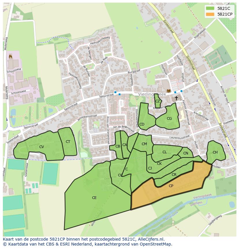 Afbeelding van het postcodegebied 5821 CP op de kaart.