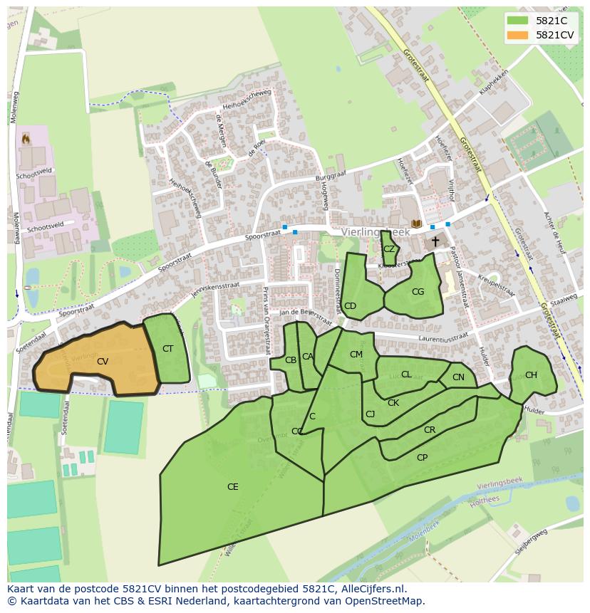 Afbeelding van het postcodegebied 5821 CV op de kaart.