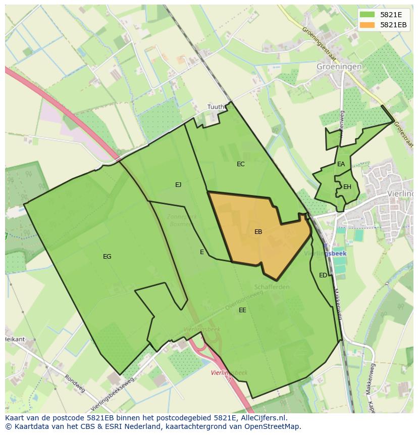 Afbeelding van het postcodegebied 5821 EB op de kaart.