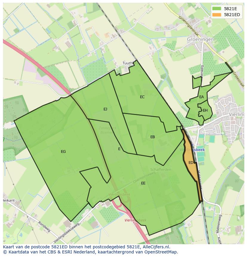 Afbeelding van het postcodegebied 5821 ED op de kaart.