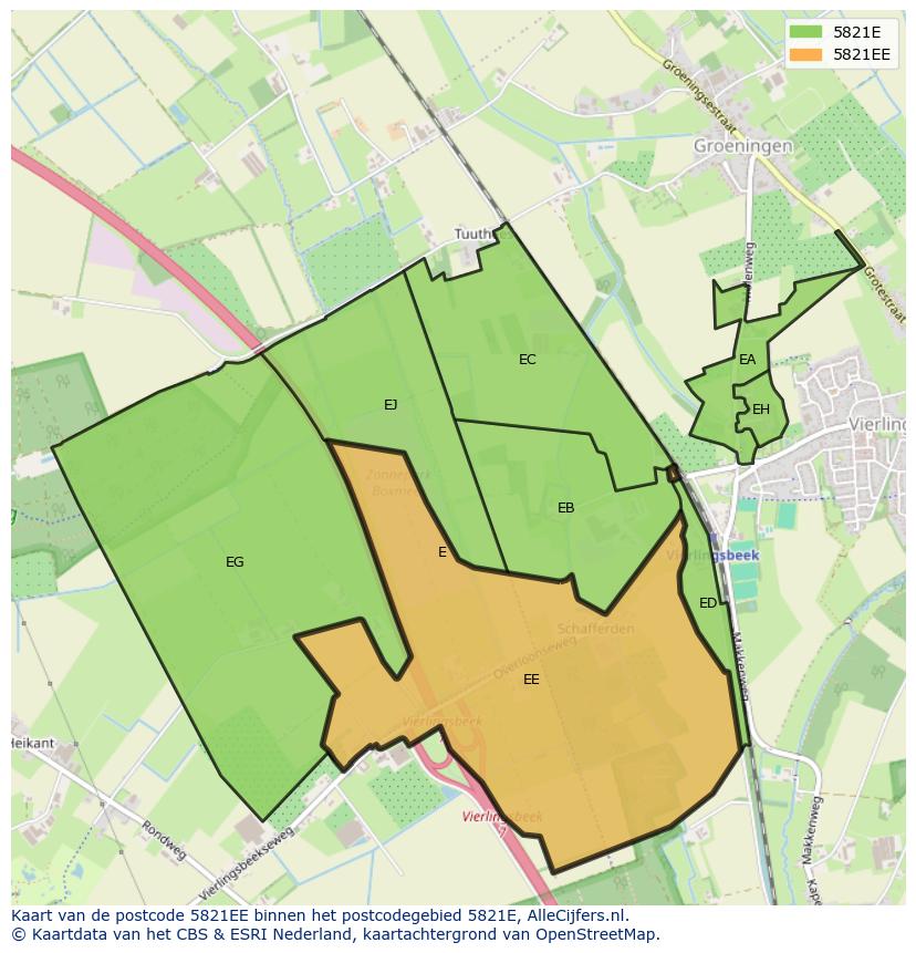 Afbeelding van het postcodegebied 5821 EE op de kaart.