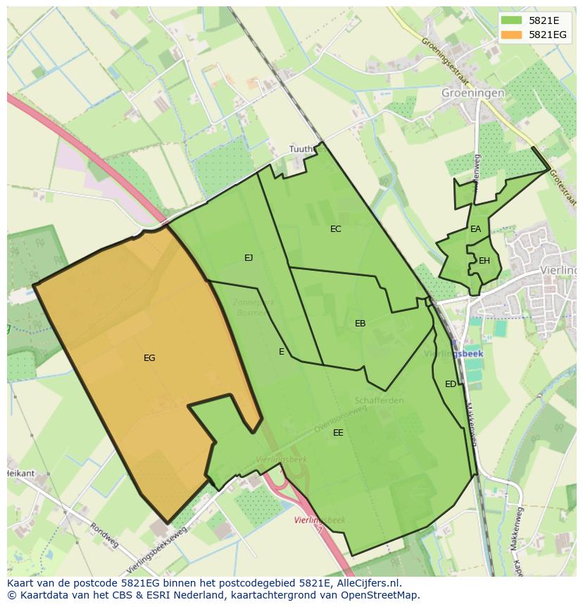 Afbeelding van het postcodegebied 5821 EG op de kaart.