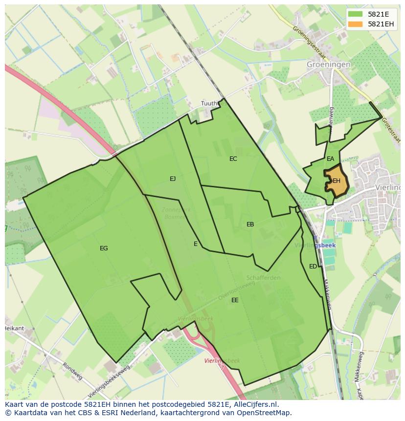 Afbeelding van het postcodegebied 5821 EH op de kaart.
