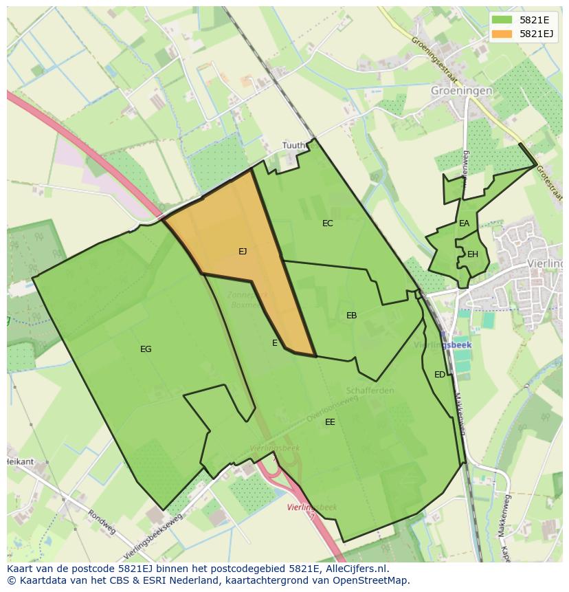 Afbeelding van het postcodegebied 5821 EJ op de kaart.