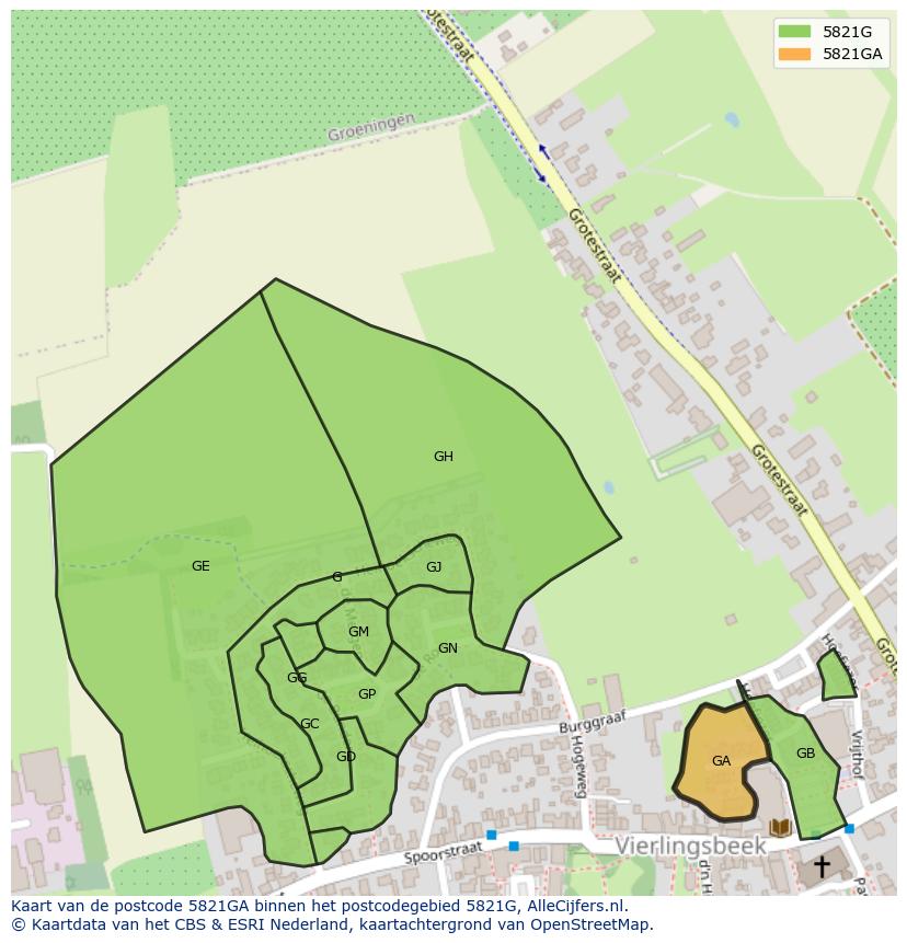 Afbeelding van het postcodegebied 5821 GA op de kaart.