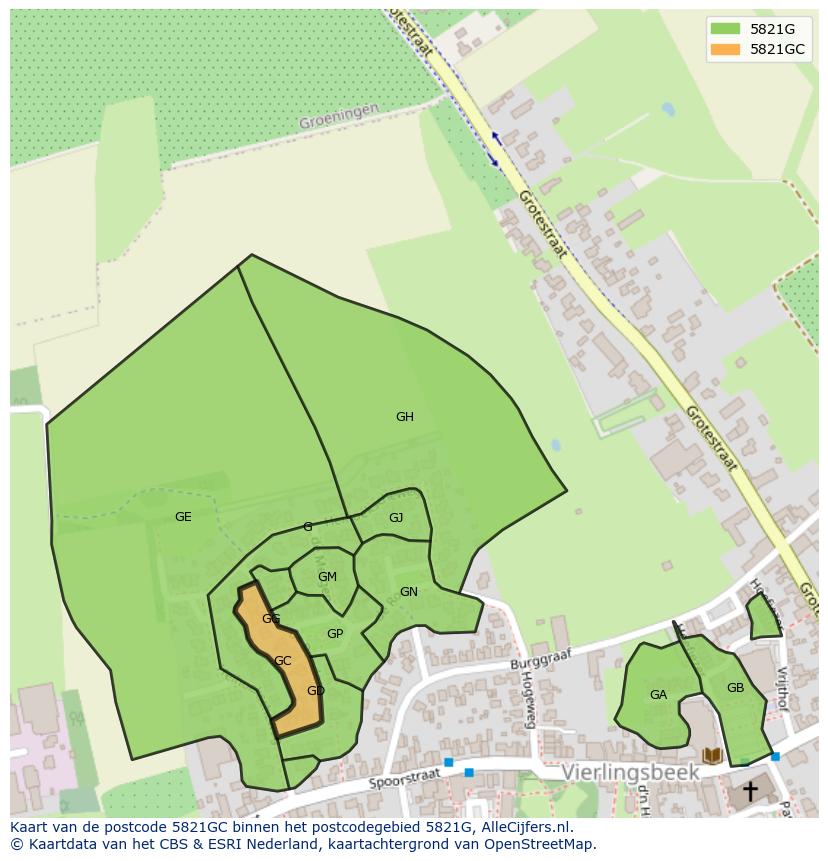 Afbeelding van het postcodegebied 5821 GC op de kaart.