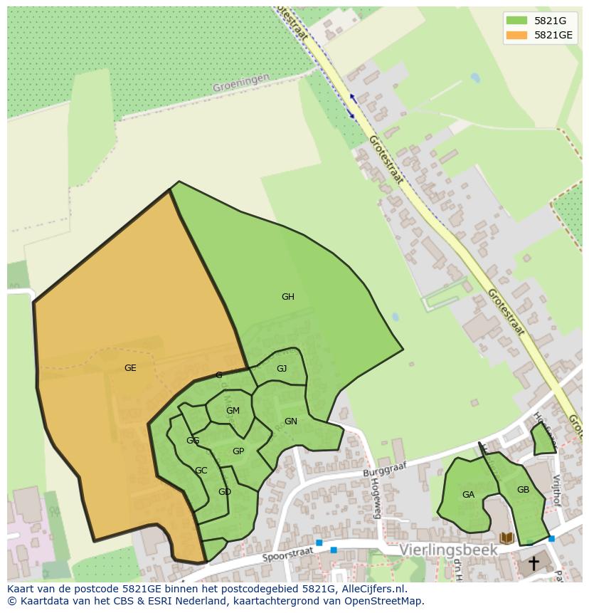 Afbeelding van het postcodegebied 5821 GE op de kaart.
