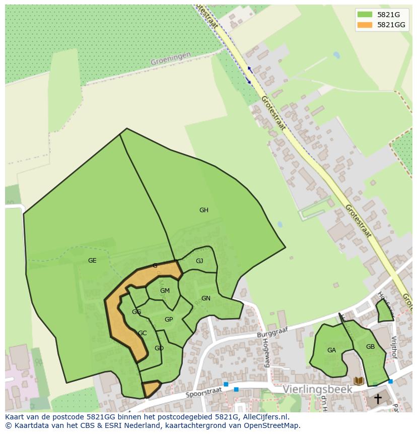 Afbeelding van het postcodegebied 5821 GG op de kaart.