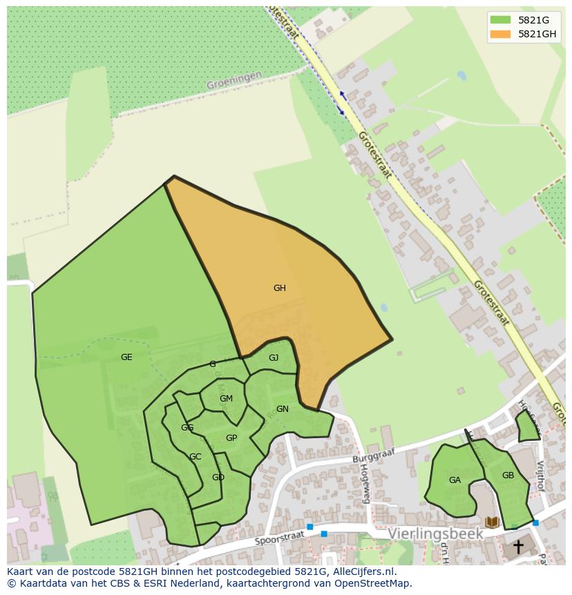 Afbeelding van het postcodegebied 5821 GH op de kaart.