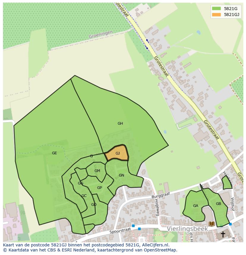Afbeelding van het postcodegebied 5821 GJ op de kaart.