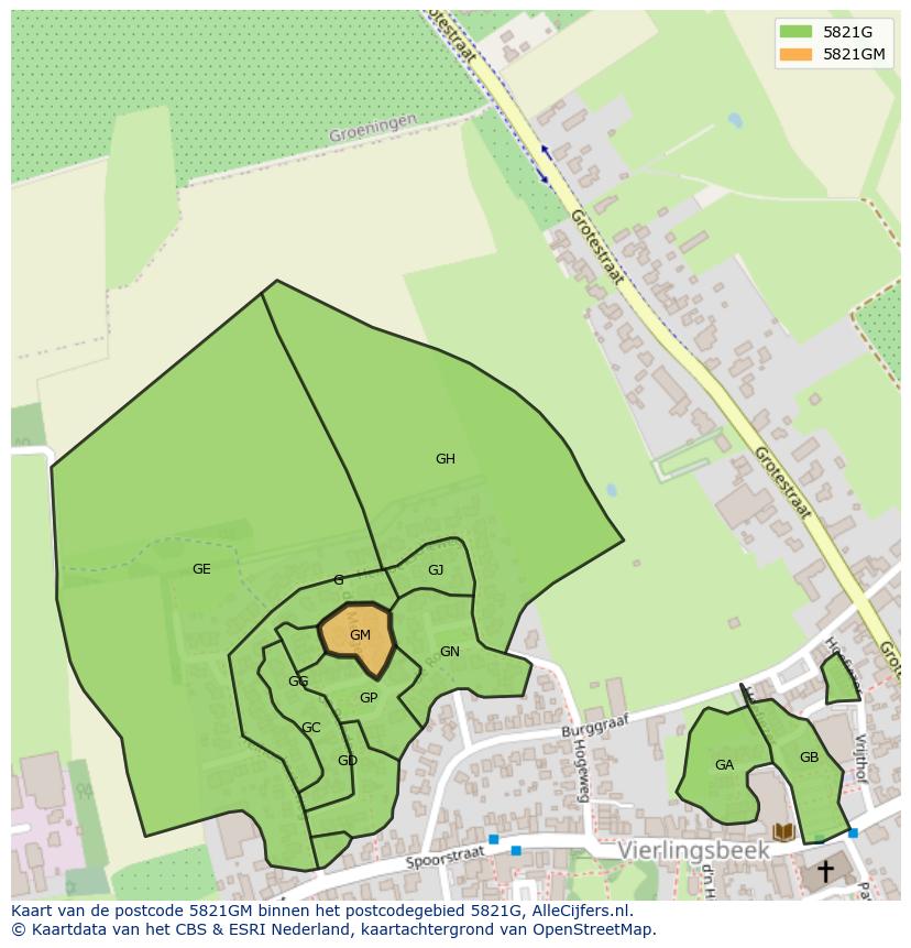 Afbeelding van het postcodegebied 5821 GM op de kaart.
