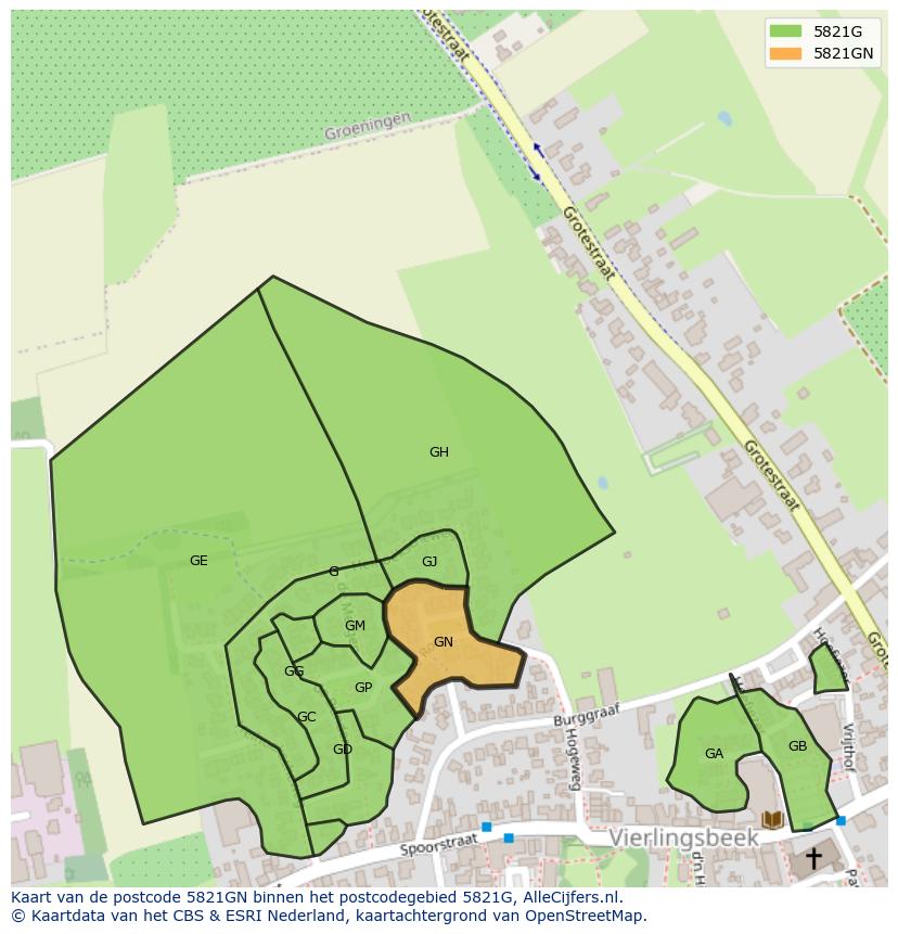 Afbeelding van het postcodegebied 5821 GN op de kaart.