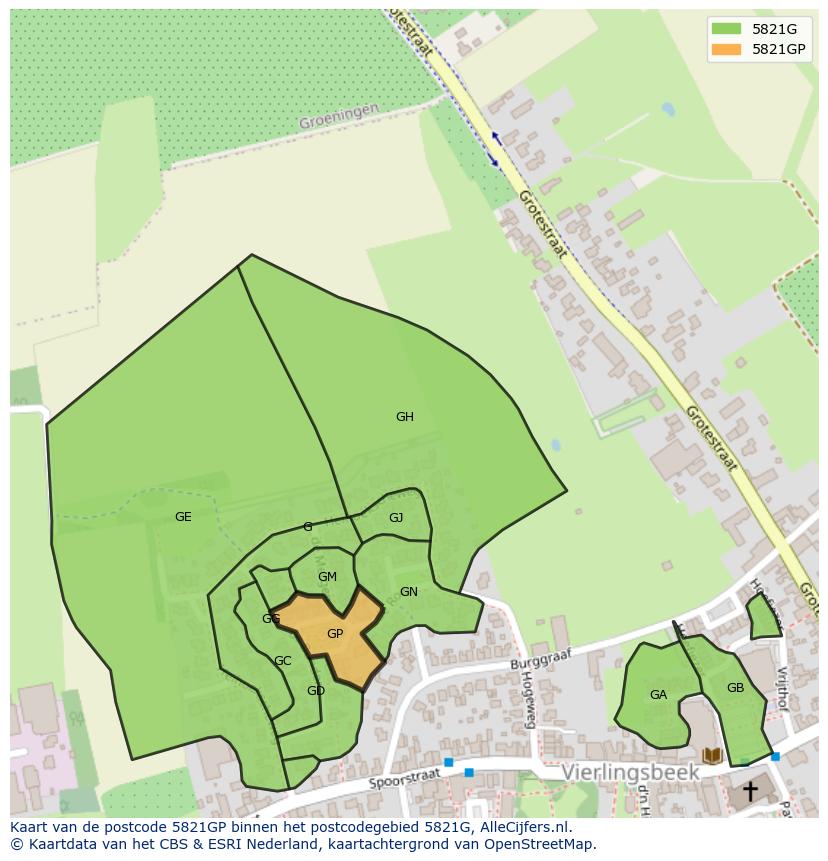 Afbeelding van het postcodegebied 5821 GP op de kaart.