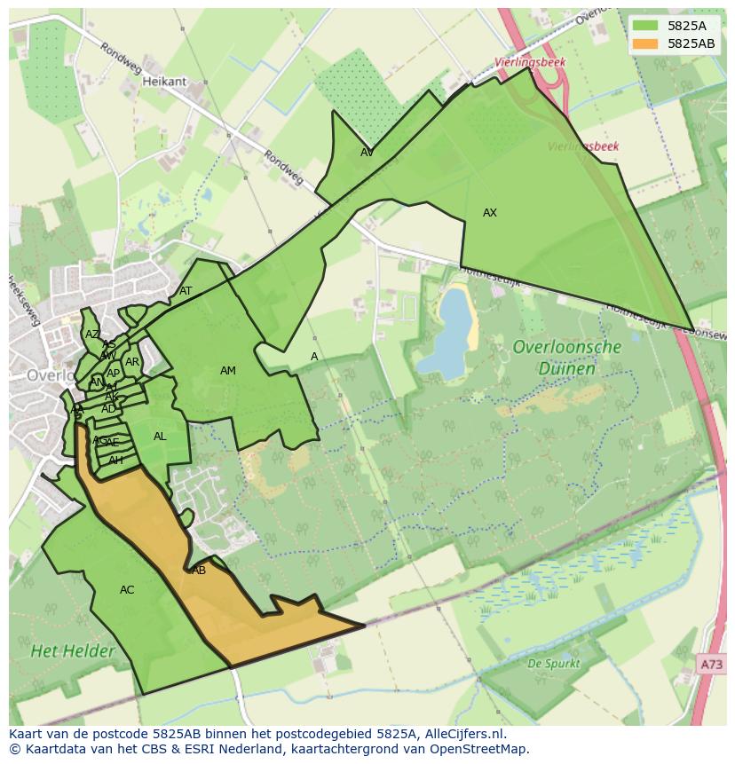 Afbeelding van het postcodegebied 5825 AB op de kaart.