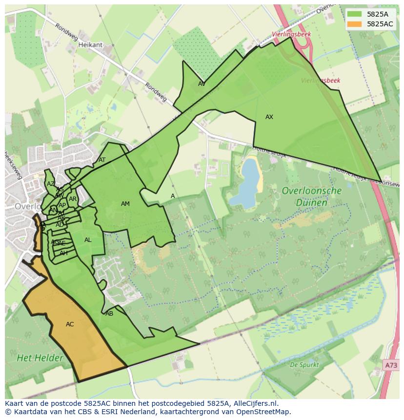 Afbeelding van het postcodegebied 5825 AC op de kaart.