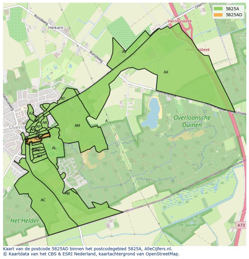 Afbeelding van het postcodegebied 5825 AD op de kaart.