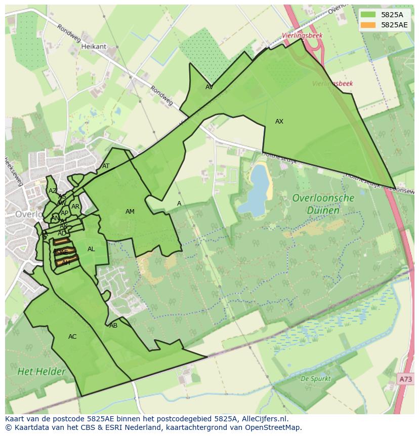 Afbeelding van het postcodegebied 5825 AE op de kaart.