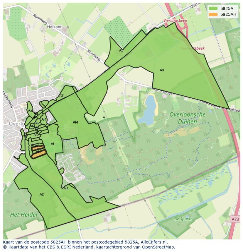 Afbeelding van het postcodegebied 5825 AH op de kaart.