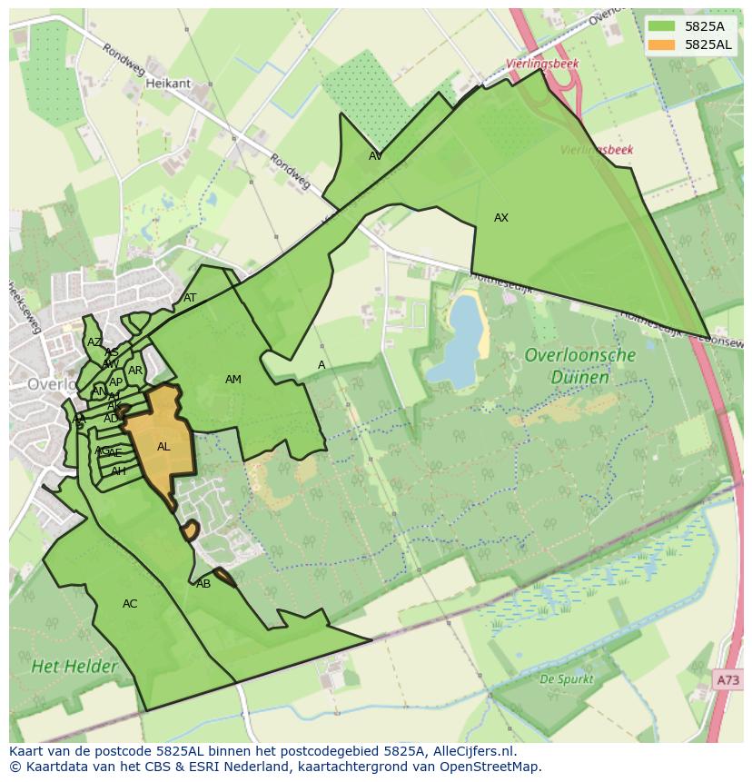 Afbeelding van het postcodegebied 5825 AL op de kaart.