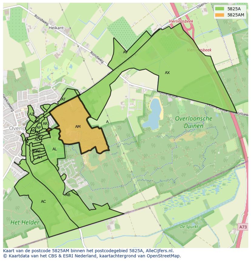 Afbeelding van het postcodegebied 5825 AM op de kaart.
