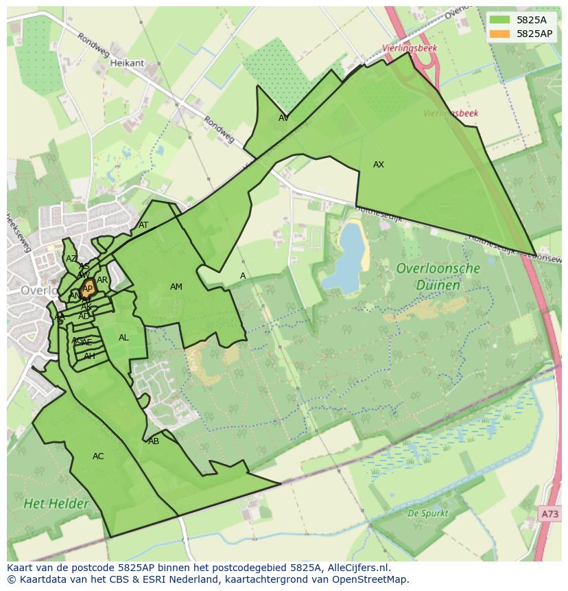 Afbeelding van het postcodegebied 5825 AP op de kaart.