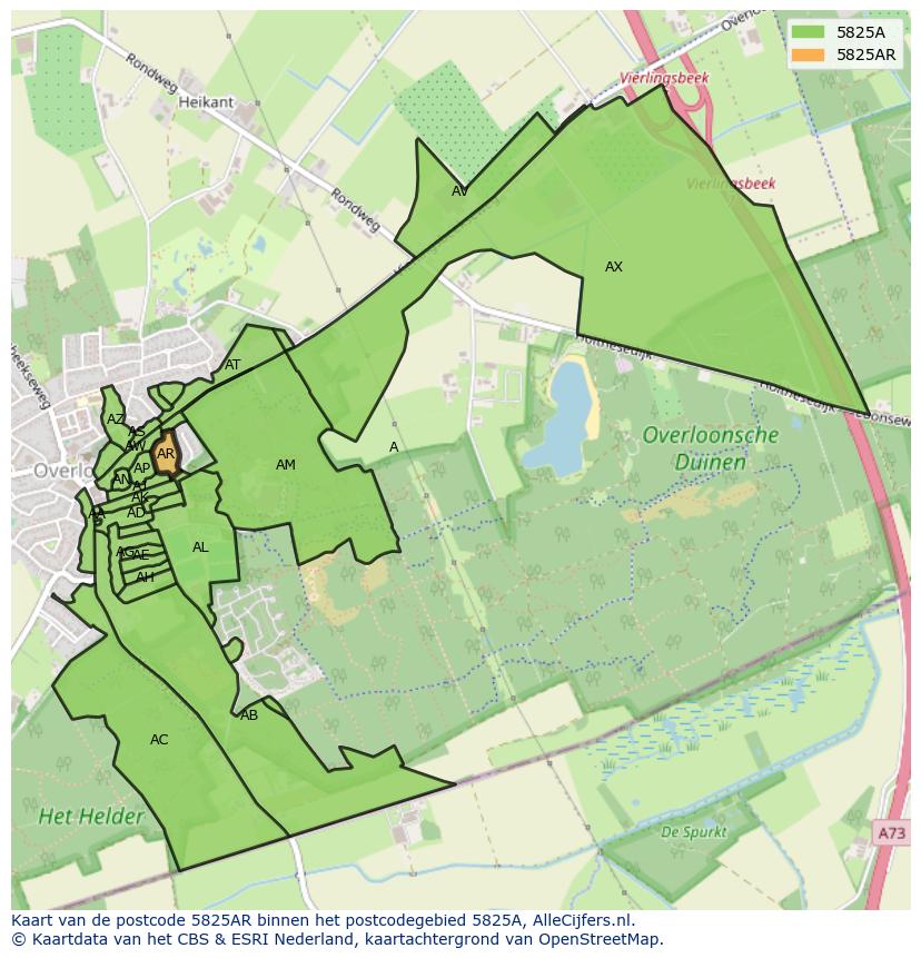 Afbeelding van het postcodegebied 5825 AR op de kaart.