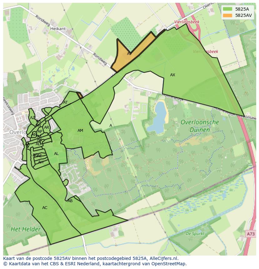 Afbeelding van het postcodegebied 5825 AV op de kaart.