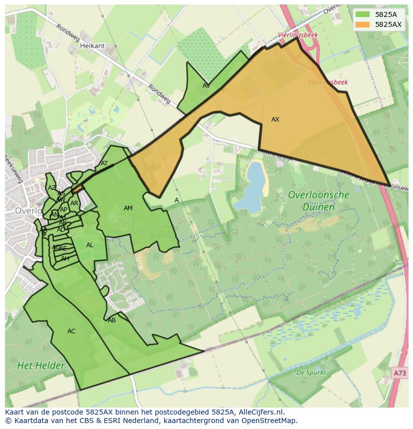 Afbeelding van het postcodegebied 5825 AX op de kaart.