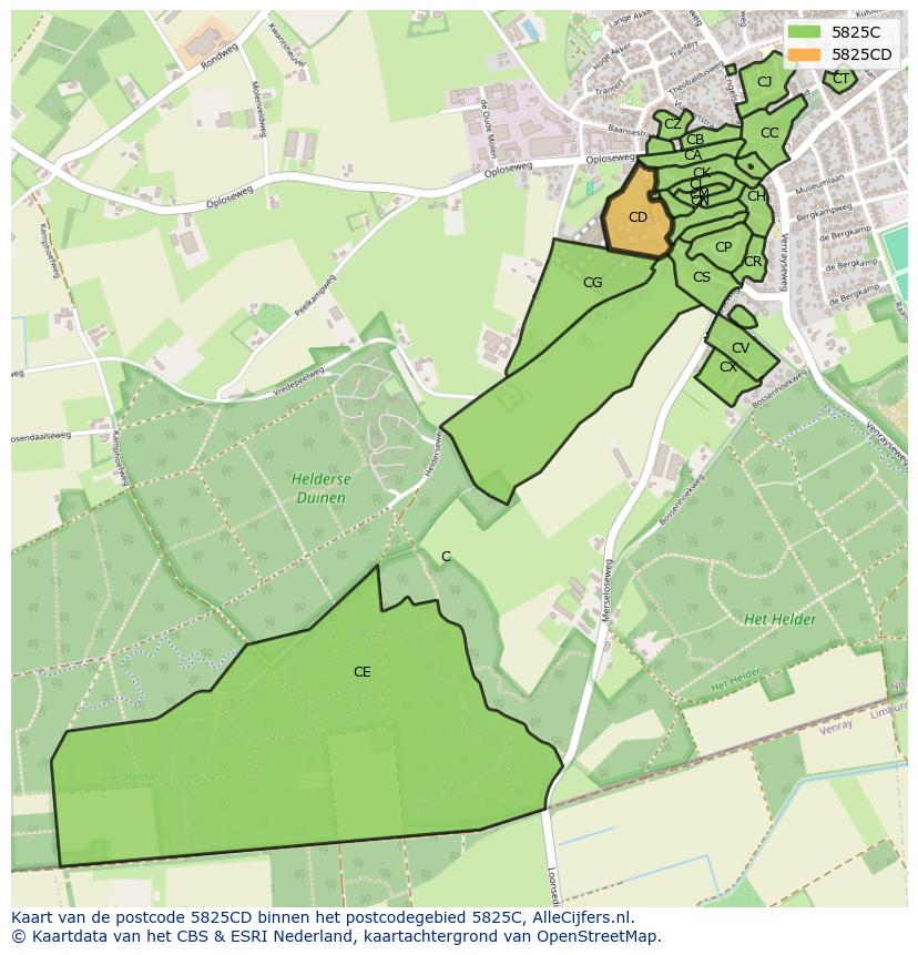 Afbeelding van het postcodegebied 5825 CD op de kaart.