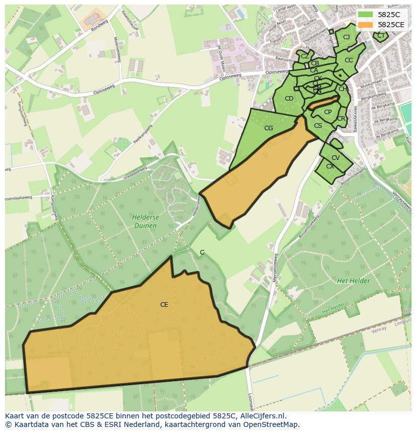 Afbeelding van het postcodegebied 5825 CE op de kaart.