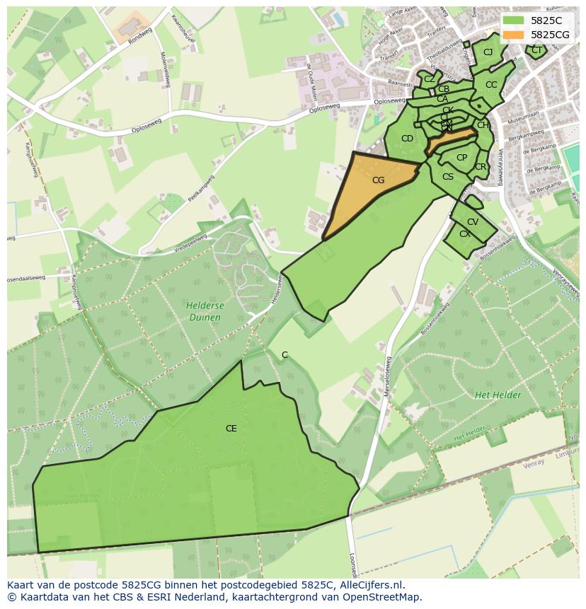 Afbeelding van het postcodegebied 5825 CG op de kaart.
