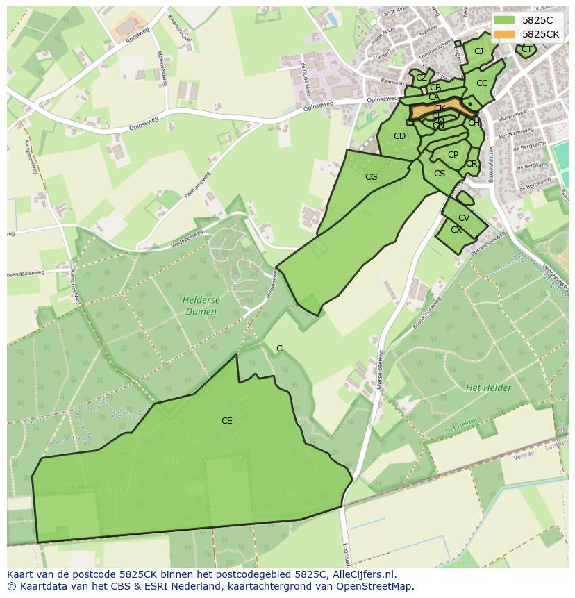 Afbeelding van het postcodegebied 5825 CK op de kaart.