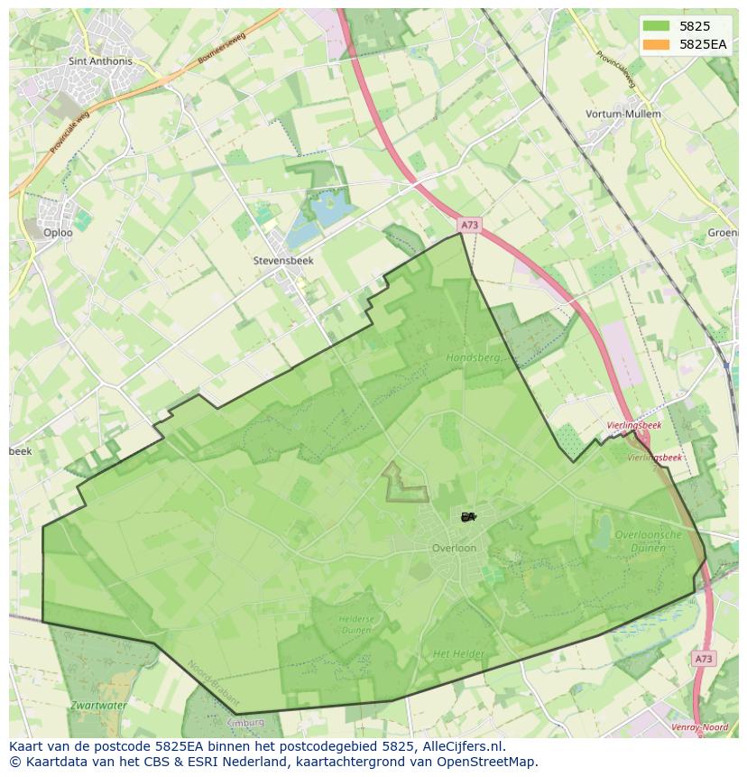 Afbeelding van het postcodegebied 5825 EA op de kaart.