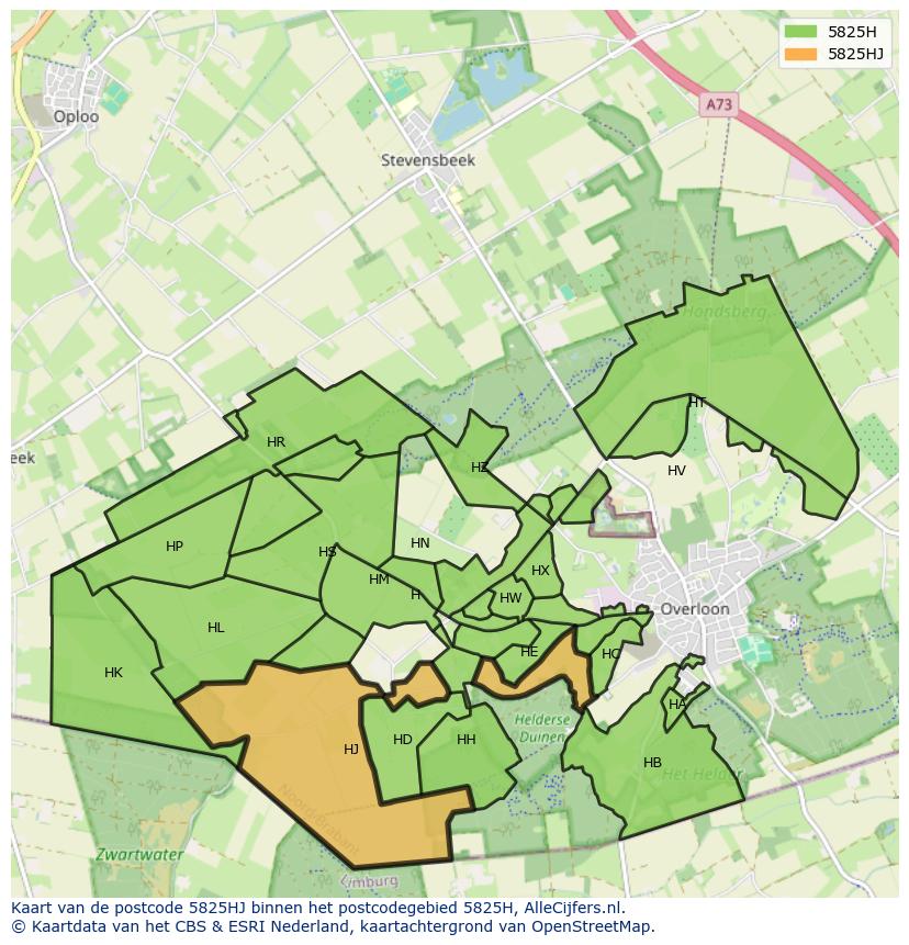 Afbeelding van het postcodegebied 5825 HJ op de kaart.
