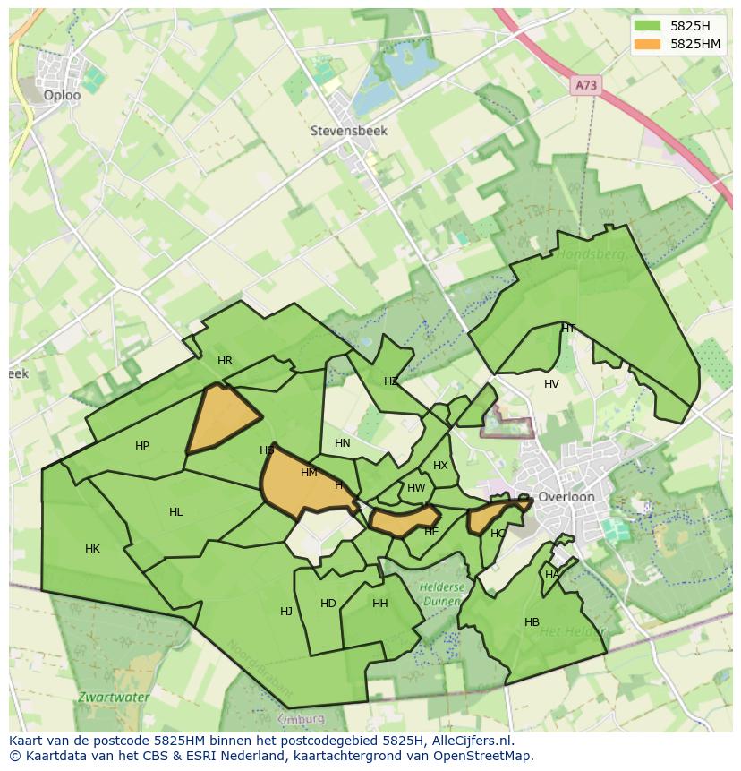 Afbeelding van het postcodegebied 5825 HM op de kaart.