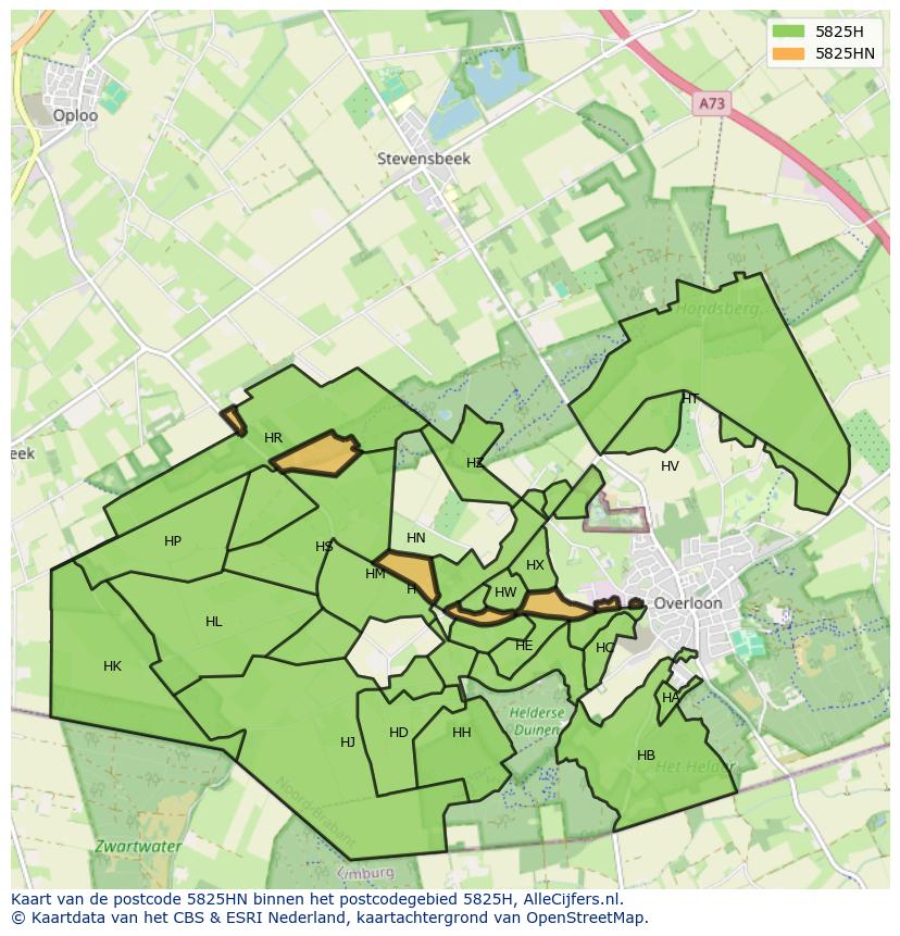 Afbeelding van het postcodegebied 5825 HN op de kaart.