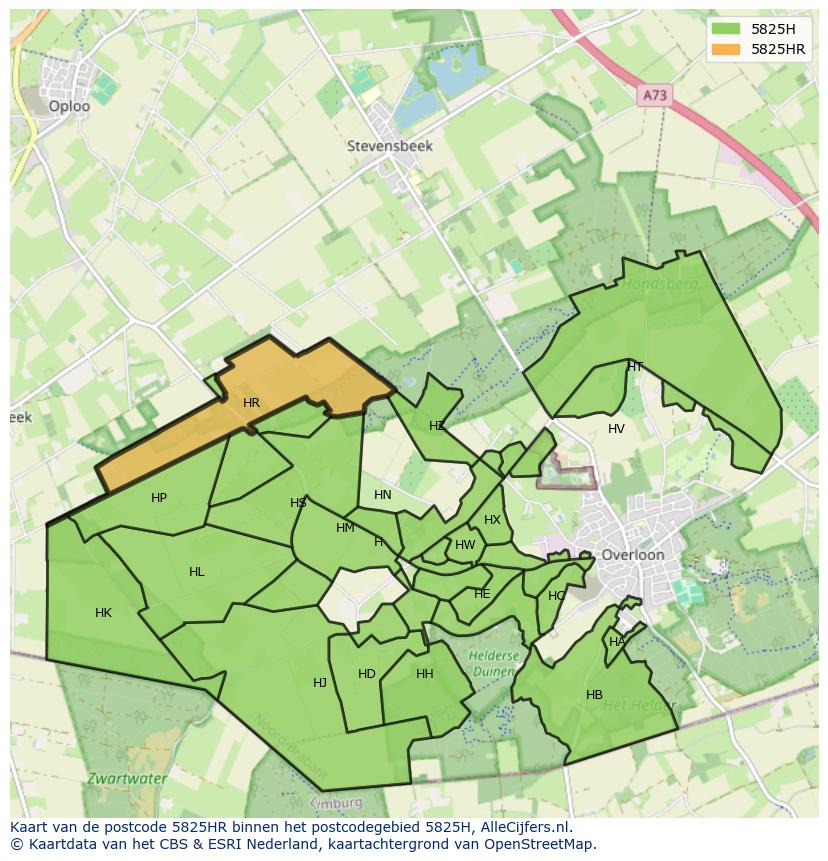 Afbeelding van het postcodegebied 5825 HR op de kaart.