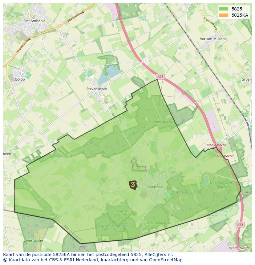 Afbeelding van het postcodegebied 5825 KA op de kaart.