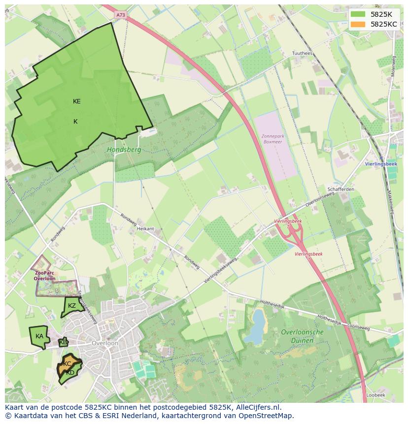 Afbeelding van het postcodegebied 5825 KC op de kaart.