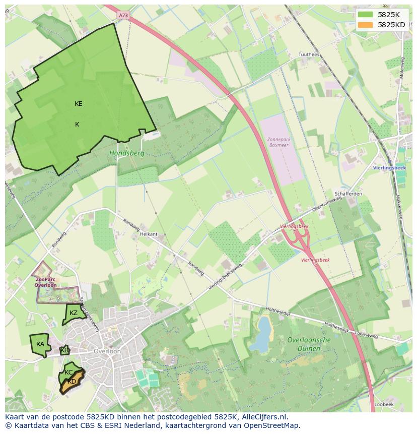 Afbeelding van het postcodegebied 5825 KD op de kaart.