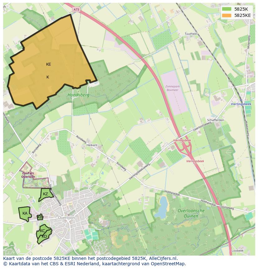 Afbeelding van het postcodegebied 5825 KE op de kaart.